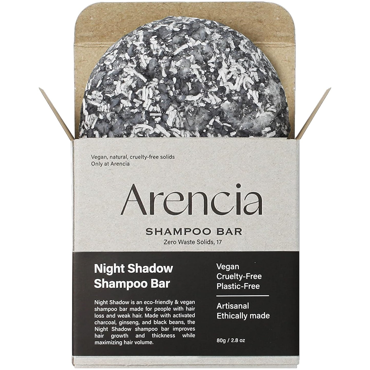ARENCIA Night Shadow Biotin Shampoo Bar for Regrowth & Hair loss, Darkening, Gray Hair | Strengthening & Volumizing | Normal to Oily Hair | Vegan, Natural, pH balanced, Sulfate free