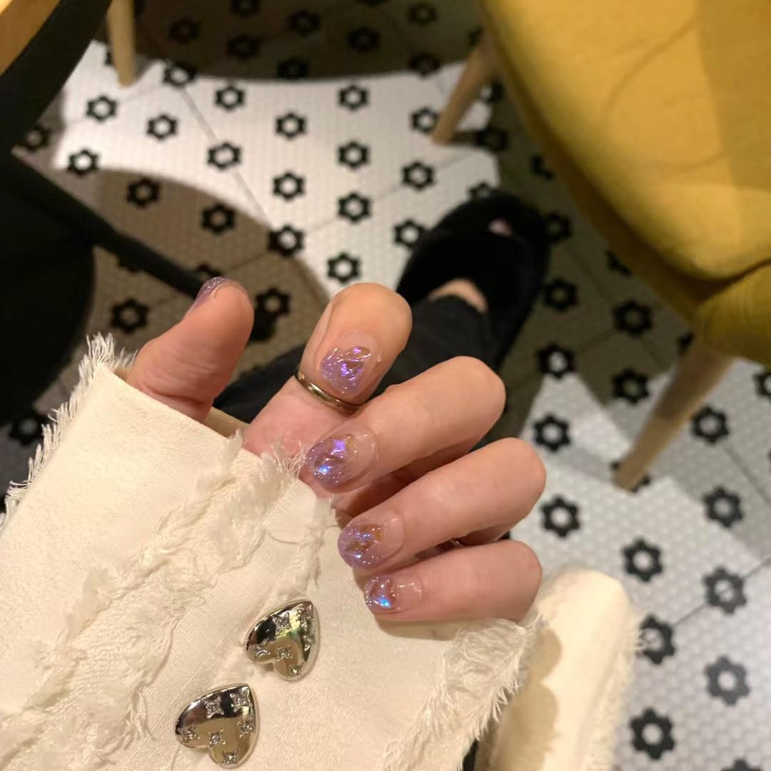 JIEADJIE Press on Nails Elves, Nail Finish Handmade Painted Nail Art_Design by Nail Technician, SML SizeÉ (Middle, Purple Elf Short)