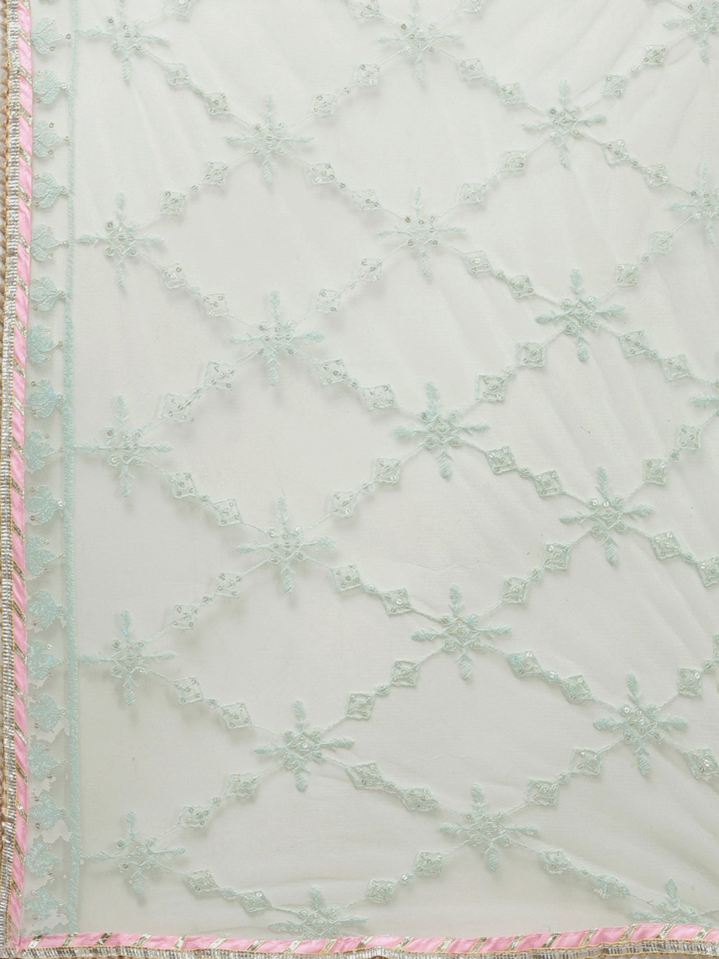 ISHIN womens Chanderi Silk Green Embroidered A-line Kurta Trouser Dupatta (Set of 3)