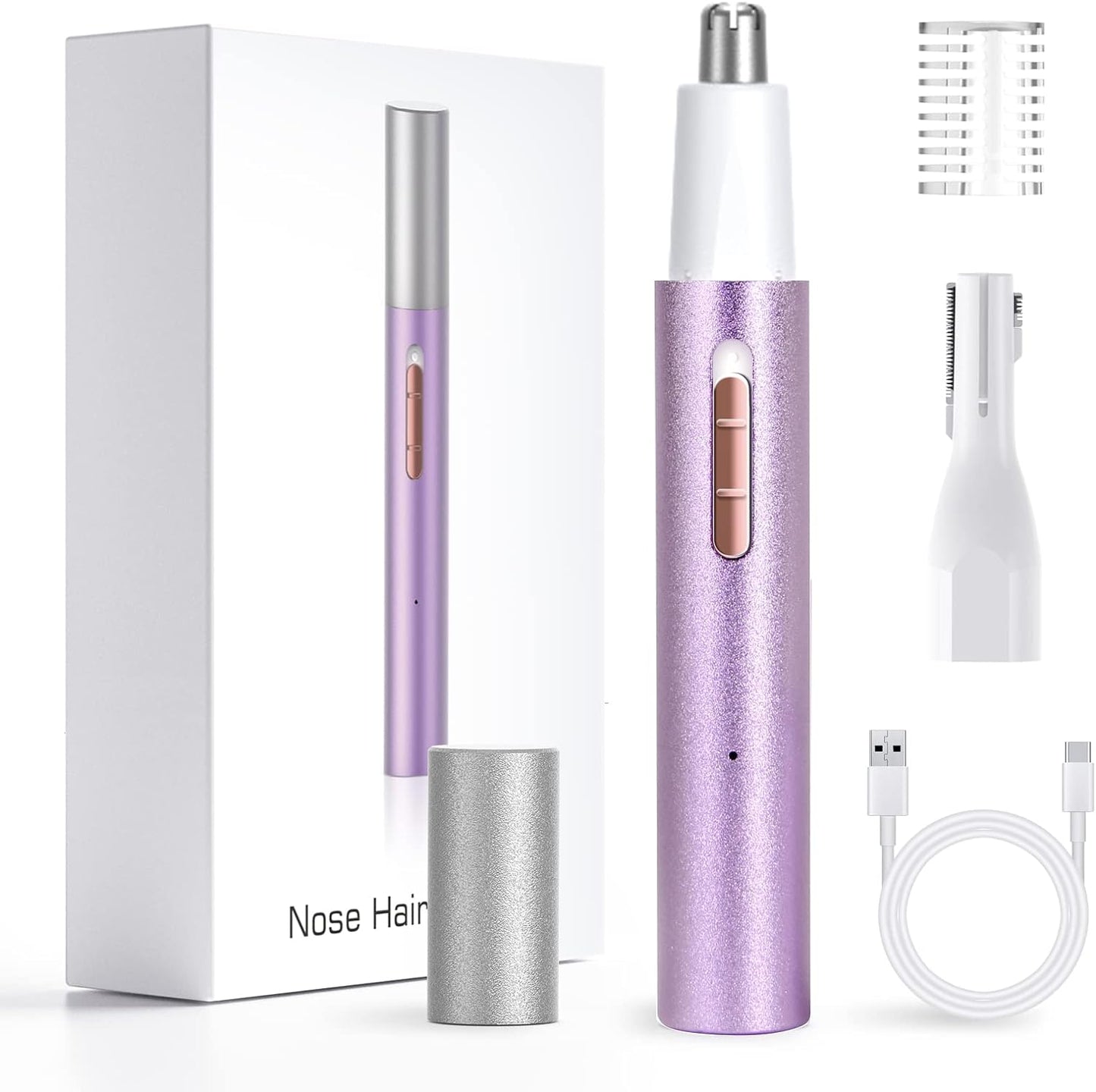 Ginity Ear and Nose Hair Trimmer for Women Men,2024 Rechargeable 2 in 1 Professional Painless Eyebrow & Facial Hair Trimmer with Powerful Motor and Dual-Edge Blades Easy Cleansing (2 in 1 Purple)