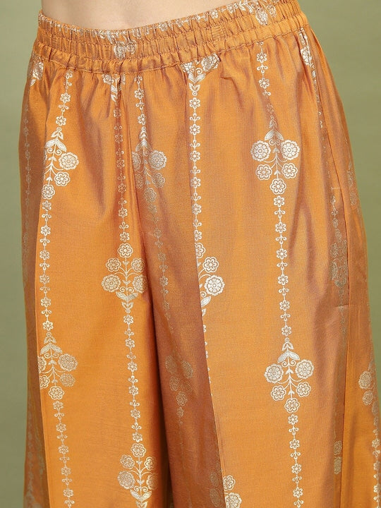 Vishudh Women Yellow Ethnic Motifs Yoke Design Kurti with Palazzos & Dupatta Set