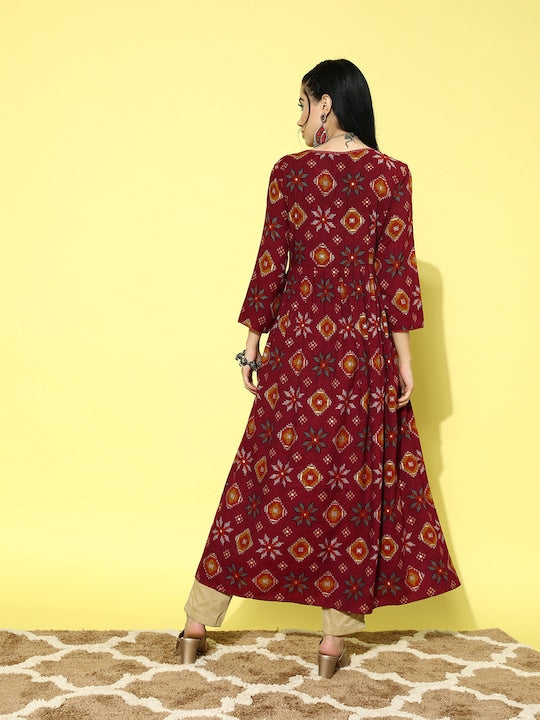 All about you Women Printed Floral Liva Anarkali Kurta