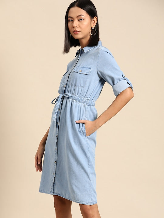 All about you Pure Cotton Chambray Shirt Mini Dress