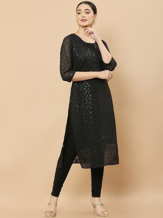 Soch Ethnic Motifs Woven Design Georgette Kurta - M