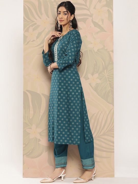 Yufta Ethnic Motifs Printed Regular Kurta with Trousers