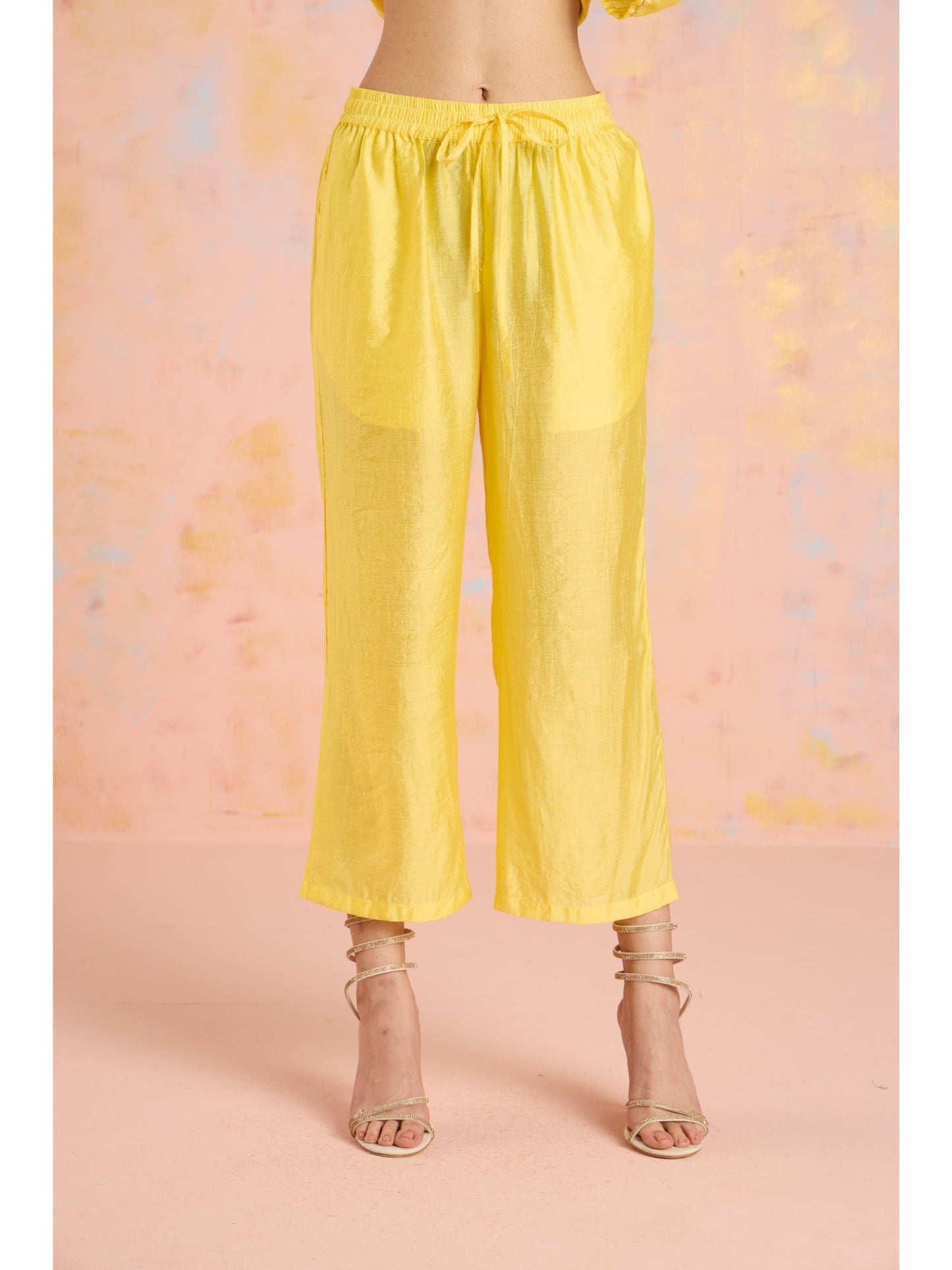 Likha Yellow Garden Groove Chanderi Embroidered Kurta Pant & Dupatta LIKSKD303 (Set of 3)