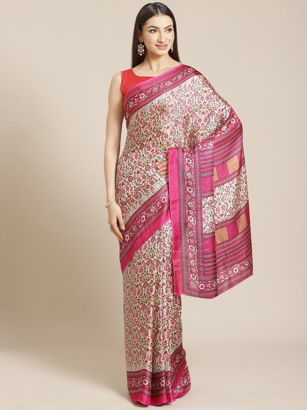 Saree mall Beige & Magenta Ethnic Printed Saree