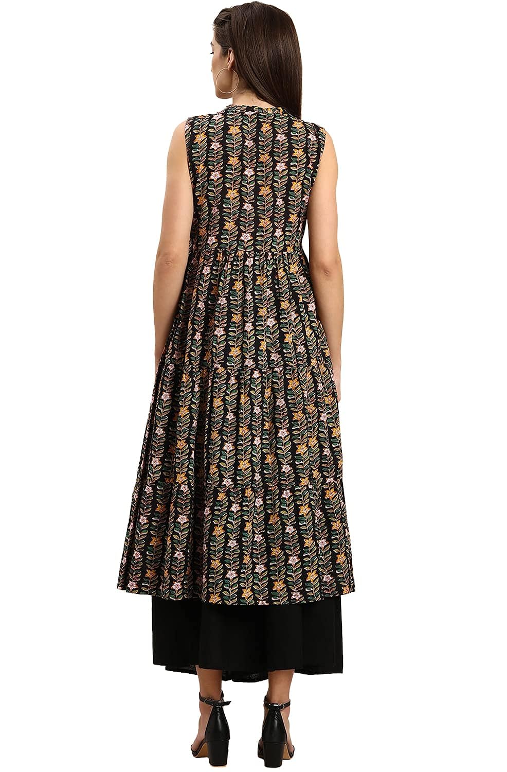 Janasya Women's Black Cotton Fit and Flare Tunic Kurta