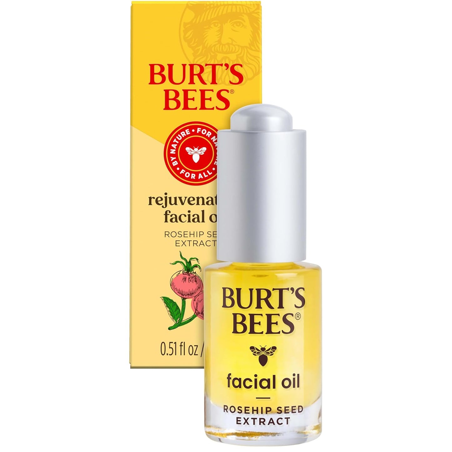 Burt's Bees Facial Oil With Rosehip Seed Extract, Reduces Appearance of Fine Lines and Wrinkles, 100 Percent Natural Origin Skin Care, 0.51 fl. oz. Bottle