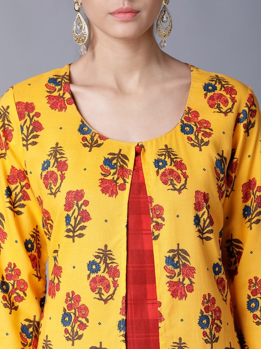 Vishudh Women Yellow & Red Printed A-Line Kurta