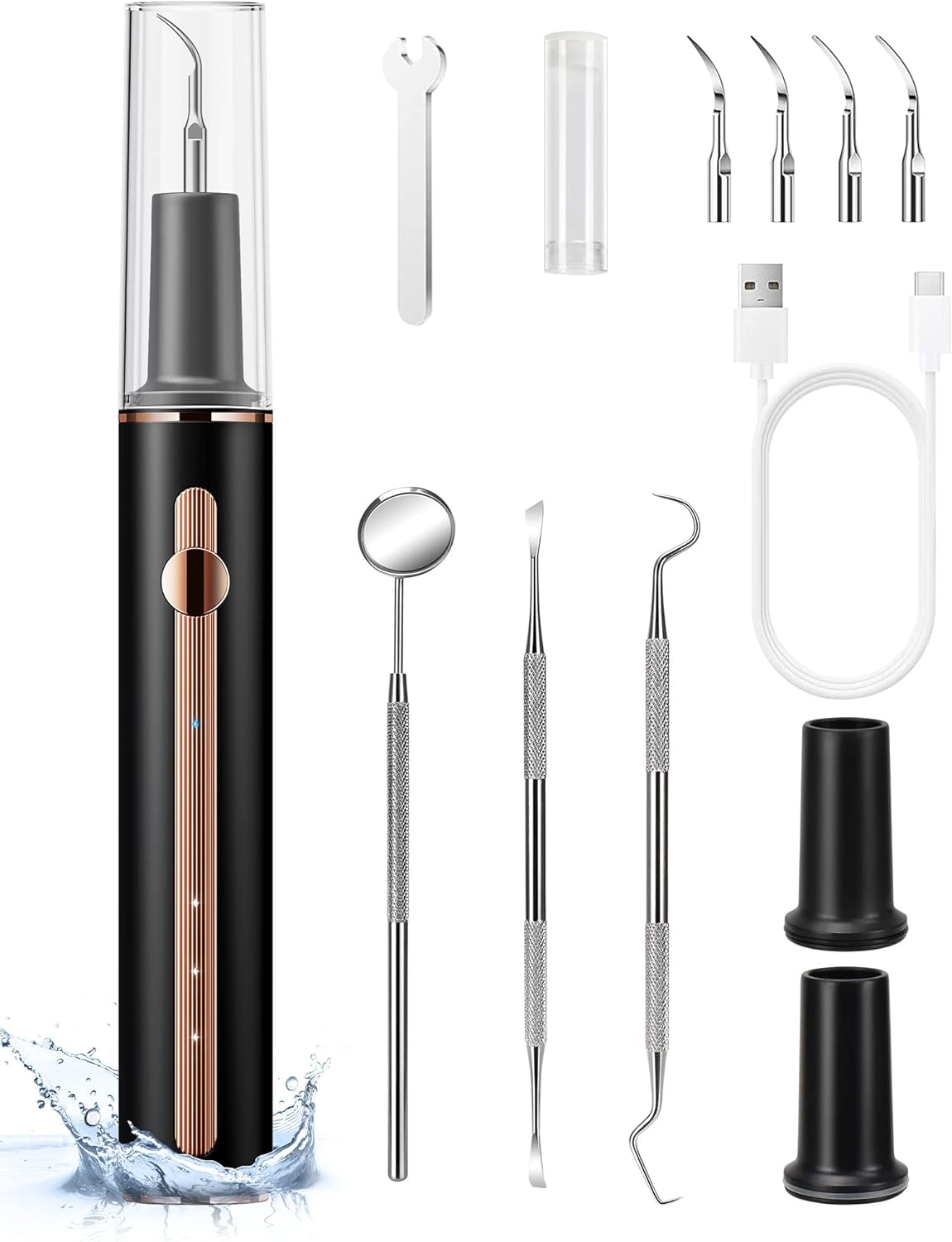 TANAVE Plaque Remover for Teeth, Teeth Cleaning Kit with Ultrasonic Tooth Cleaner and Dental Tools, Dental Picks for Teeth Cleaning and Rechargeable Plaque Blaster with LED, Tartar Remover, 4 Heads