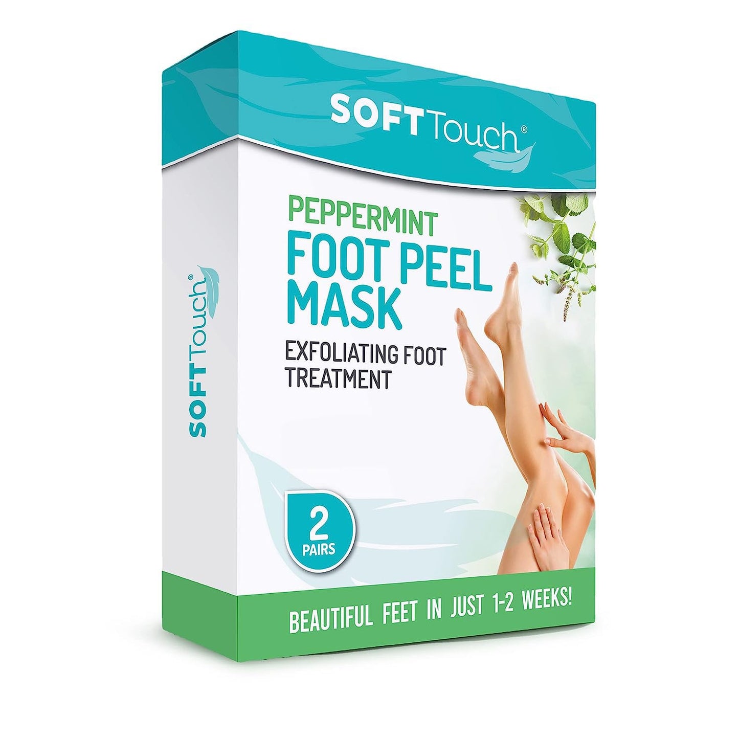 Soft Touch Foot Peel Mask - Pack of 2 Feet Peeling Masks for Dry, Cracked Heels & Calluses - Exfoliating Foot Mask for Baby Soft Skin, Peppermint