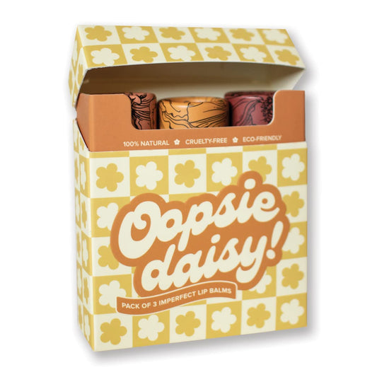 3pk + Gift Box, Poppy & Pout All Natural Lip Balm, Cardboard Tube, Hand-filled - Beeswax, Vitamin E, Organic Coconut Oil, Cruelty Free (Oopsie Daisy)