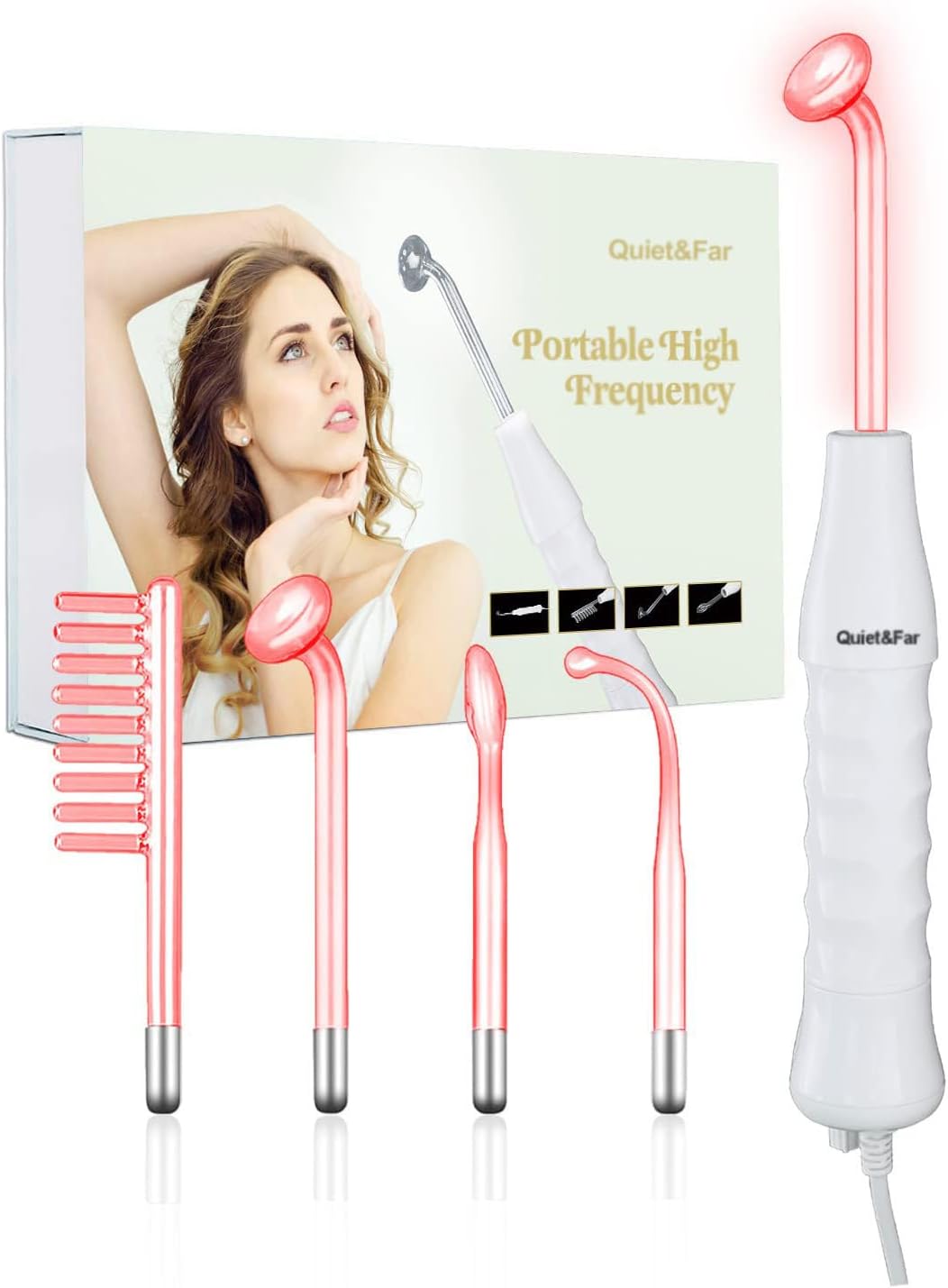Quiet&Far High Frequency Facial Machine Skin Care Tool for Face Skin Care High Frequency Facial Wand Device with 4 Tubes