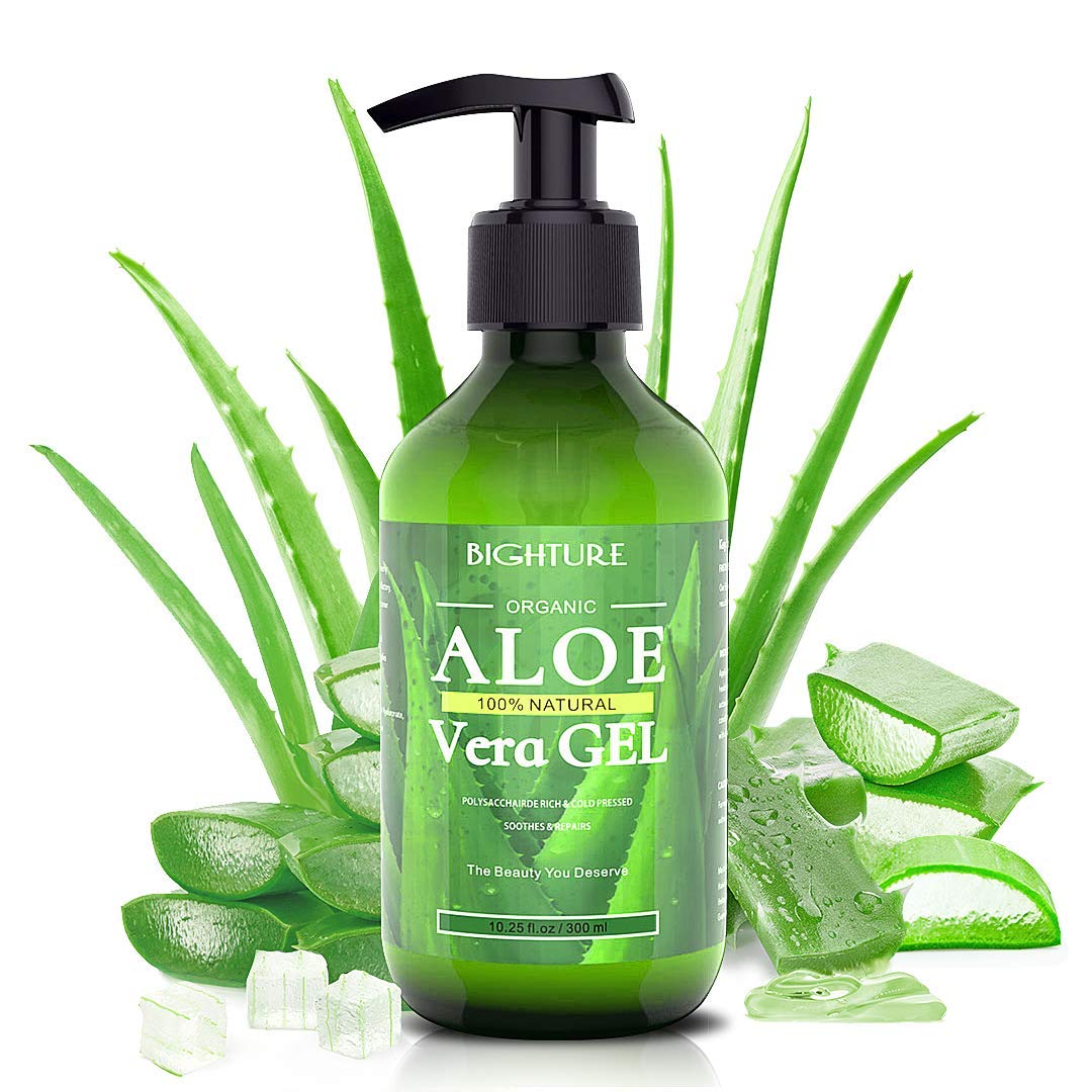 BIGHTURE Aloe Vera Gel, 100% Aloe Vera Organic from Freshly Cut Aloe Leaves, Skin Care for Deeply & Rapidly Soothing, Firming, After Shave, Sunburn Relieve, etc