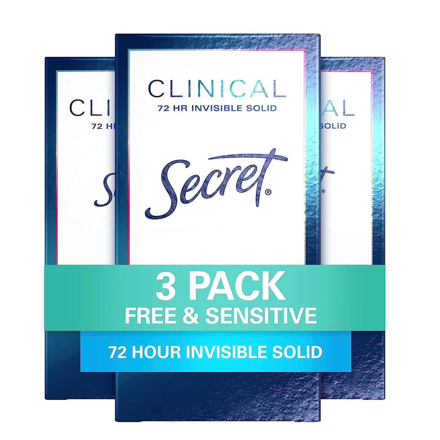 Secret Clinical Strength Invisible Solid Gel Antiperspirant and Deodorant for Women, Free & Sensitive, 1.6 oz (Pack of 3), Unscented
