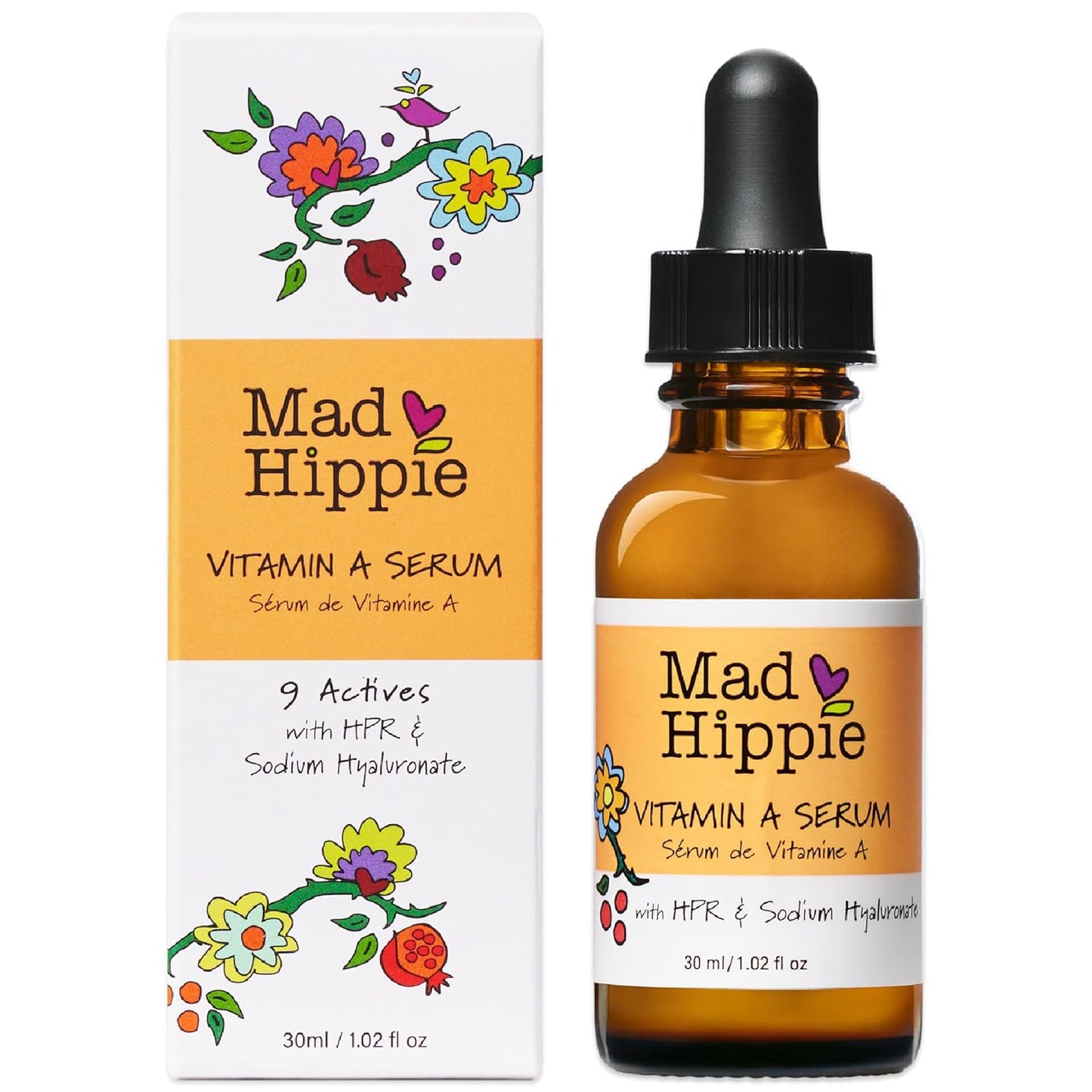 Mad Hippie Vitamin A Serum with Hyaluronic Acid - Hydrating Serum, Anti-Aging, Skin-Tightening, Skin-Brightening Serum, Exfoliating Retinoid Serum, Retinol Alternative, 1.02 Oz