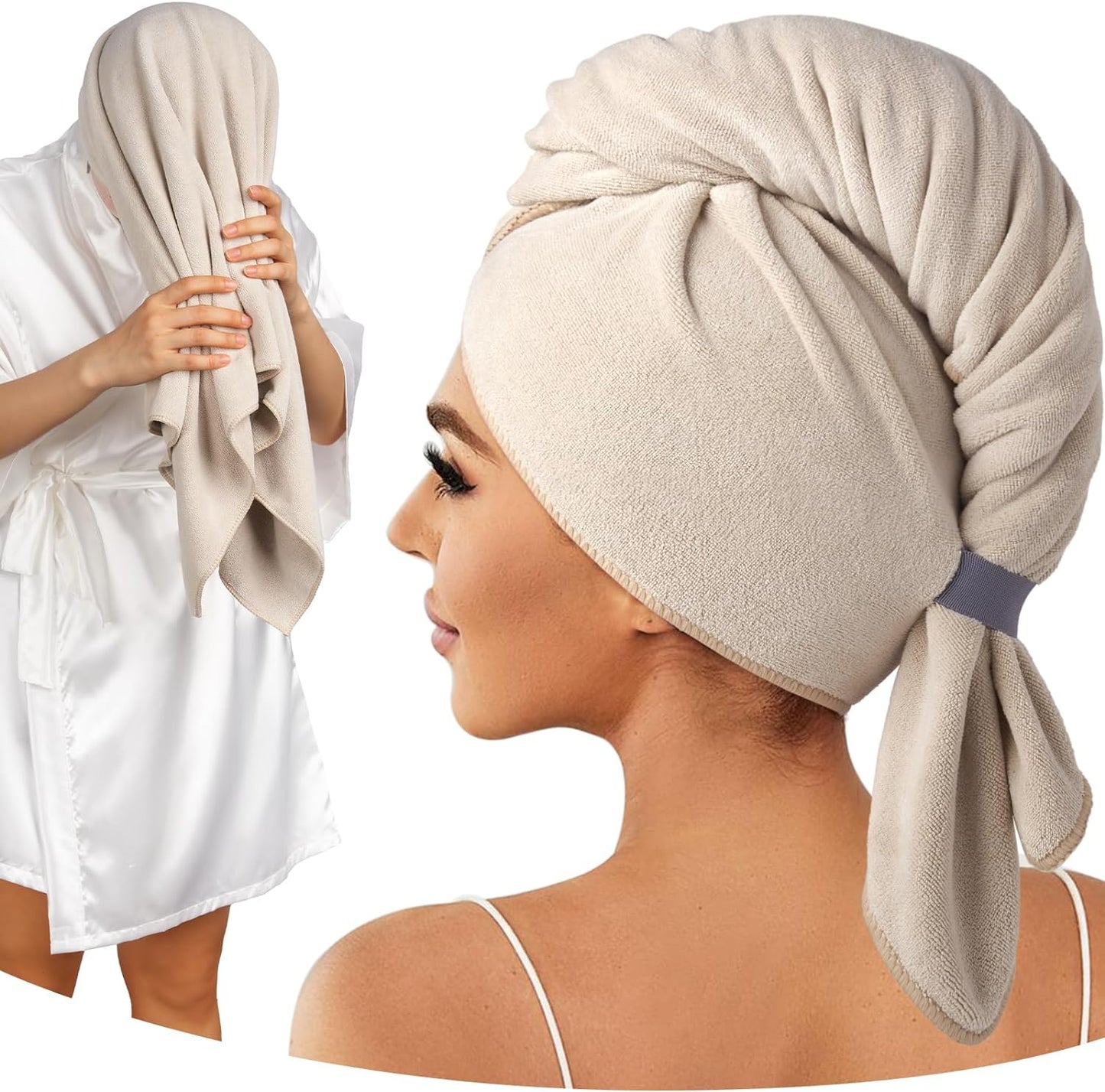 Umisleep 100% Microfiber Hair Towel, 41" x 22" Super Absorbent Hair Care Towel, Ultra Soft Hair Towel Wrap with Elastic Loop, Large Curly Hair Towel for Women Long, Thick Hair, Camel