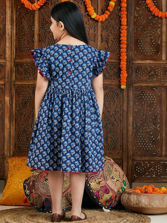 Vastramay Girls Ethnic Motifs Printed Cotton Fit & Flare Ethnic Dress