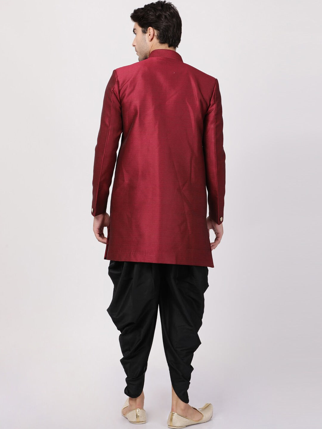 Vastramay Men Maroon Self-Design Sherwani Set