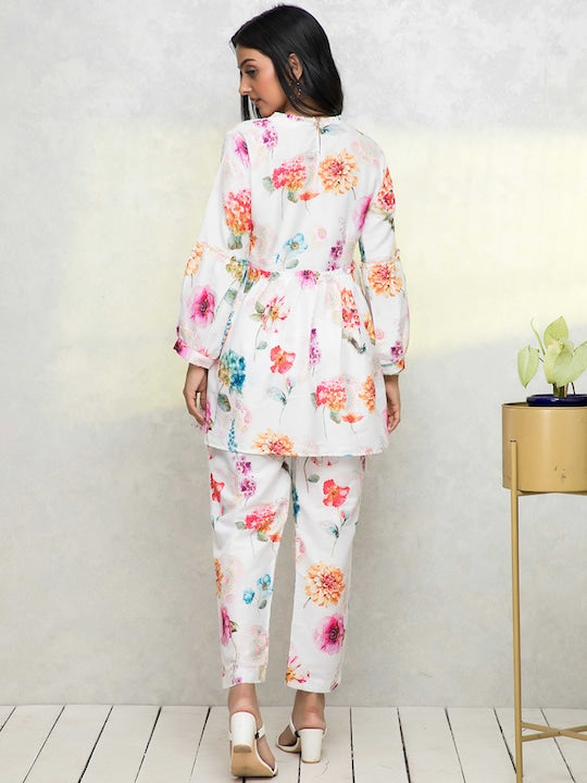 Myshka Floral Printed Regular Top with Trousers