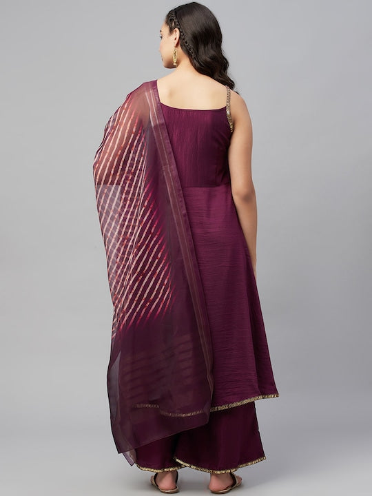 Myshka Women Maroon Kurta with Palazzos & Dupatta