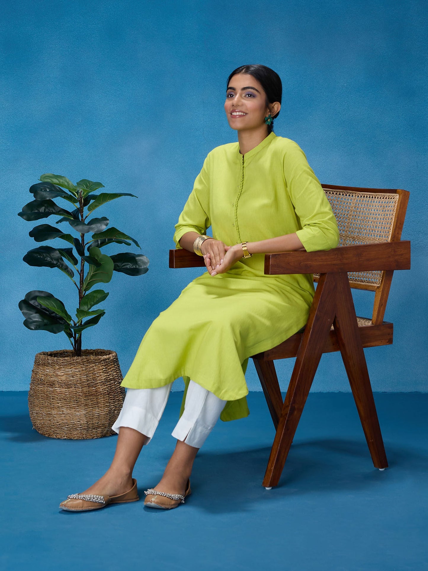Likha Lime Green Polka Cotton Flex Kurta LIKKUR172