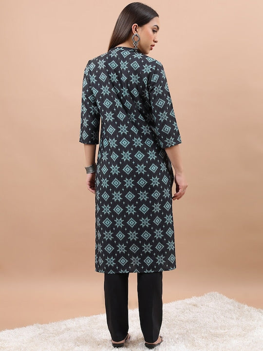 Vishudh Geometric Printed Mandarin Collar Kurta