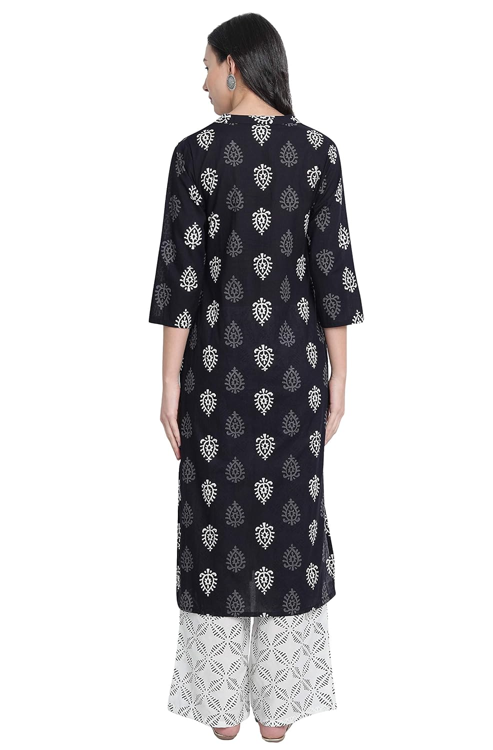 Janasya Women's Black Cotton Kurta With Palazzo and Dupatta
