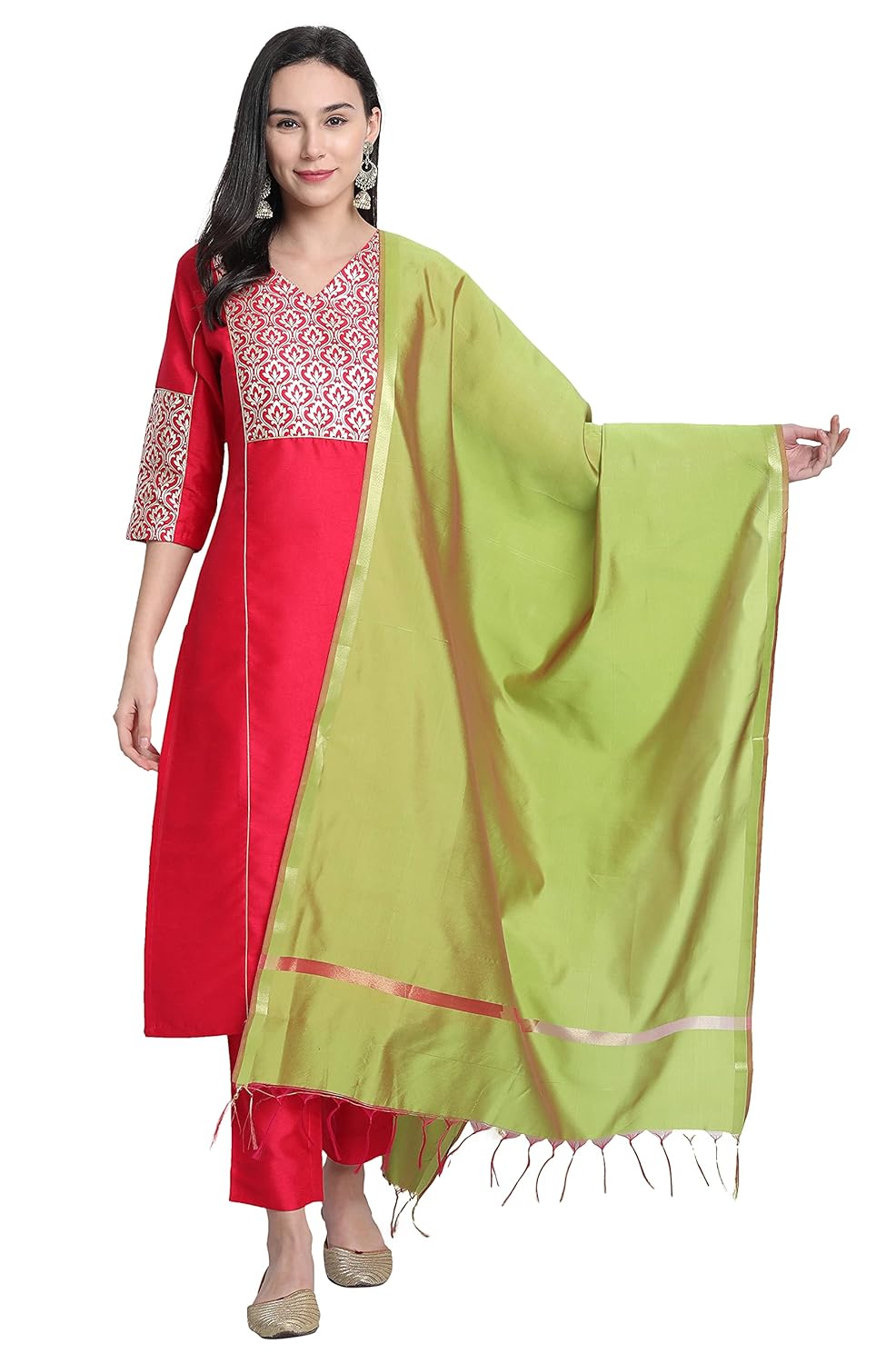 Janasya Women's Poly Silk Kurta With Pant And Dupatta