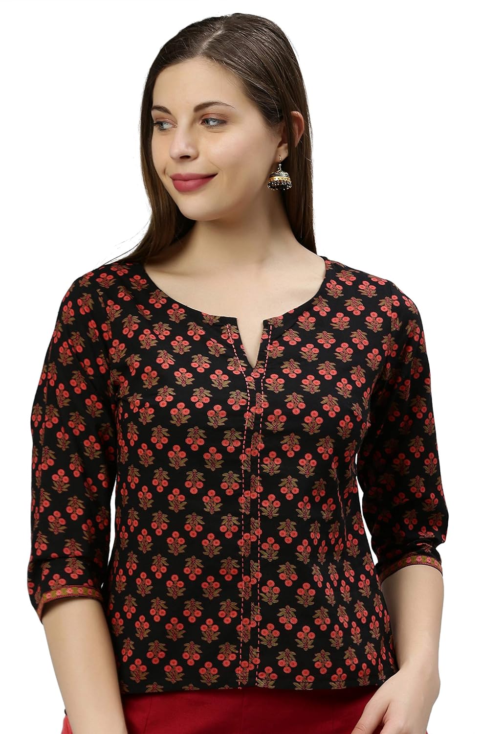 Janasya Women's Regular Black Cotton Top