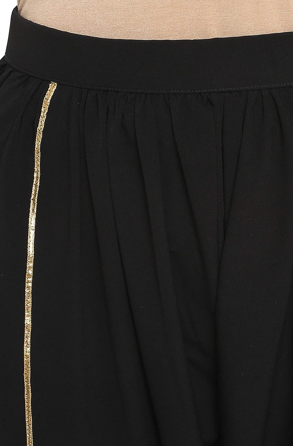 Janasya Women's Black Poly Crepe A-Line Kurti with Dhoti Pant