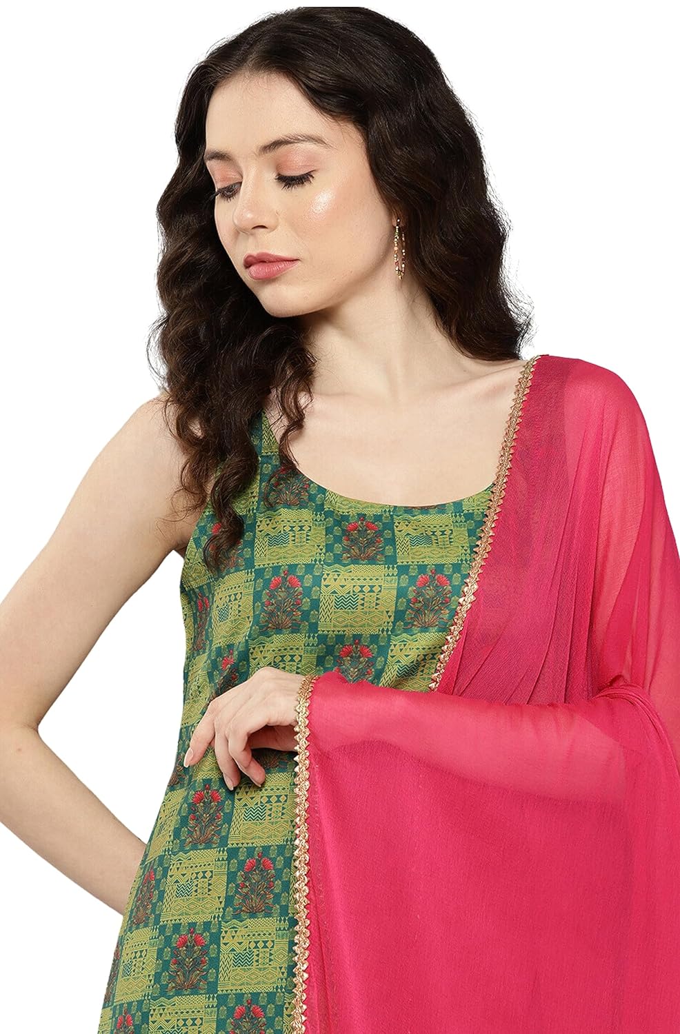 Janasya Women's Green Moss Digital Printed Kurta with Pant and Dupatta