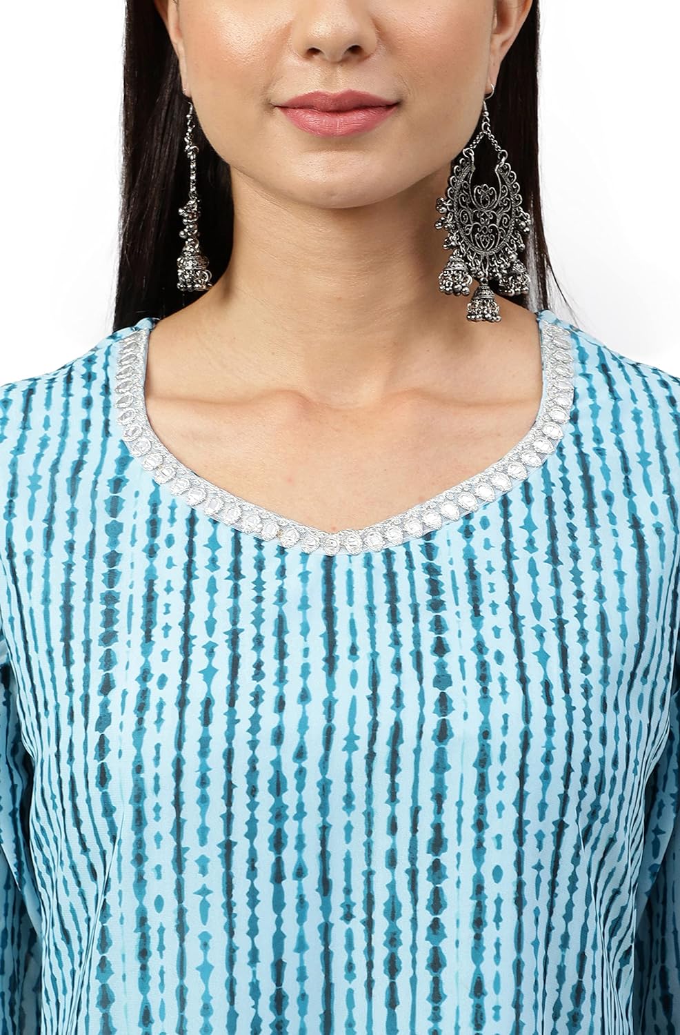 Janasya Women's Aqua Blue Georgette Shibori Print Kurta with Palazzo