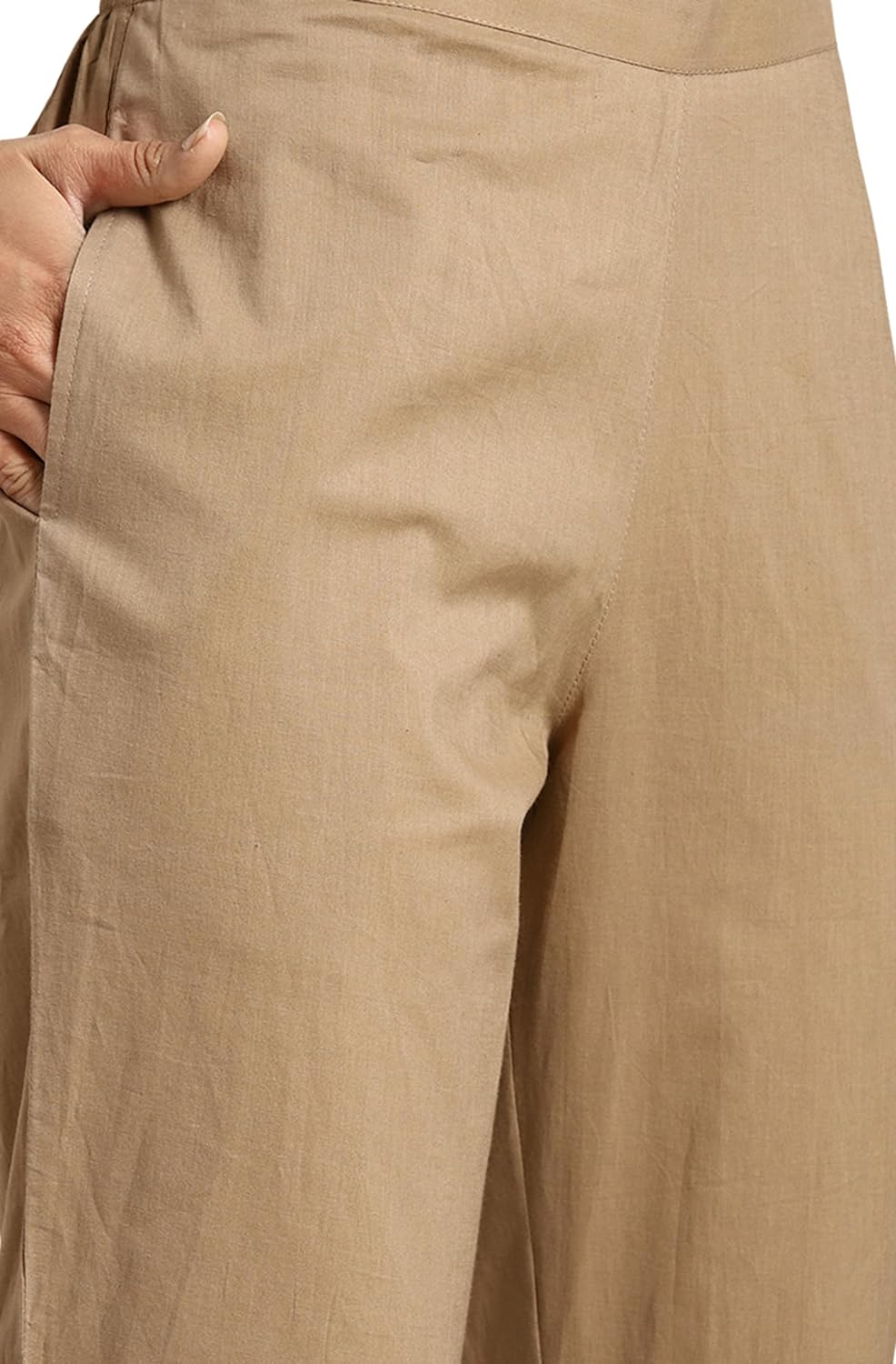 Janasya Women's Brown Cotton Ethnic Motifs Foil Printed Kurta with Pant