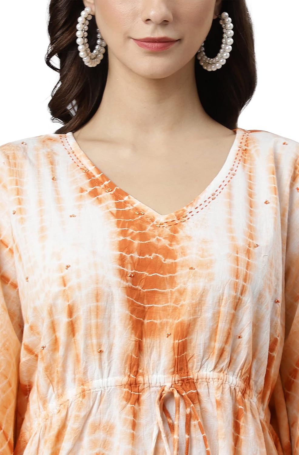 Janasya Women's Rust Cotton Tie dye Kaftan Kaftan Tunic
