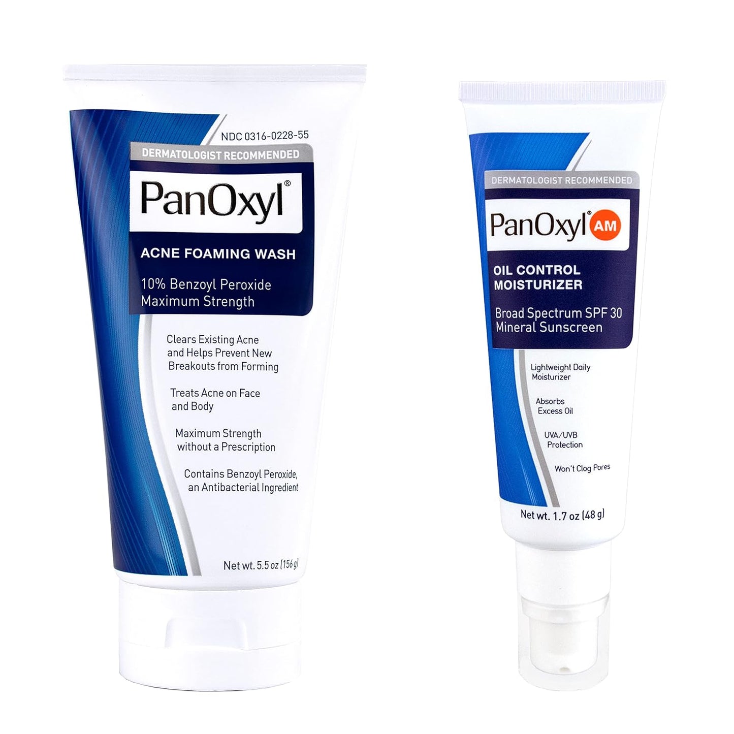 PanOxyl Foaming 10% Foaming Benzoyl Peroxide Acne Wash and Oil Control Moisturizer Bundle