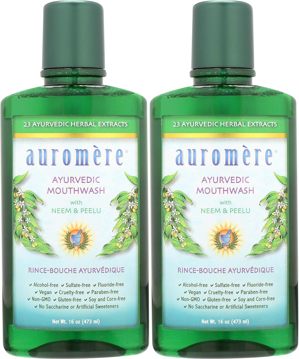 Auromere Ayurvedic Mouthwash - Vegan, Fluoride Free, Alcohol Free, Natural, Non GMO (16 fl oz), 2 Pack