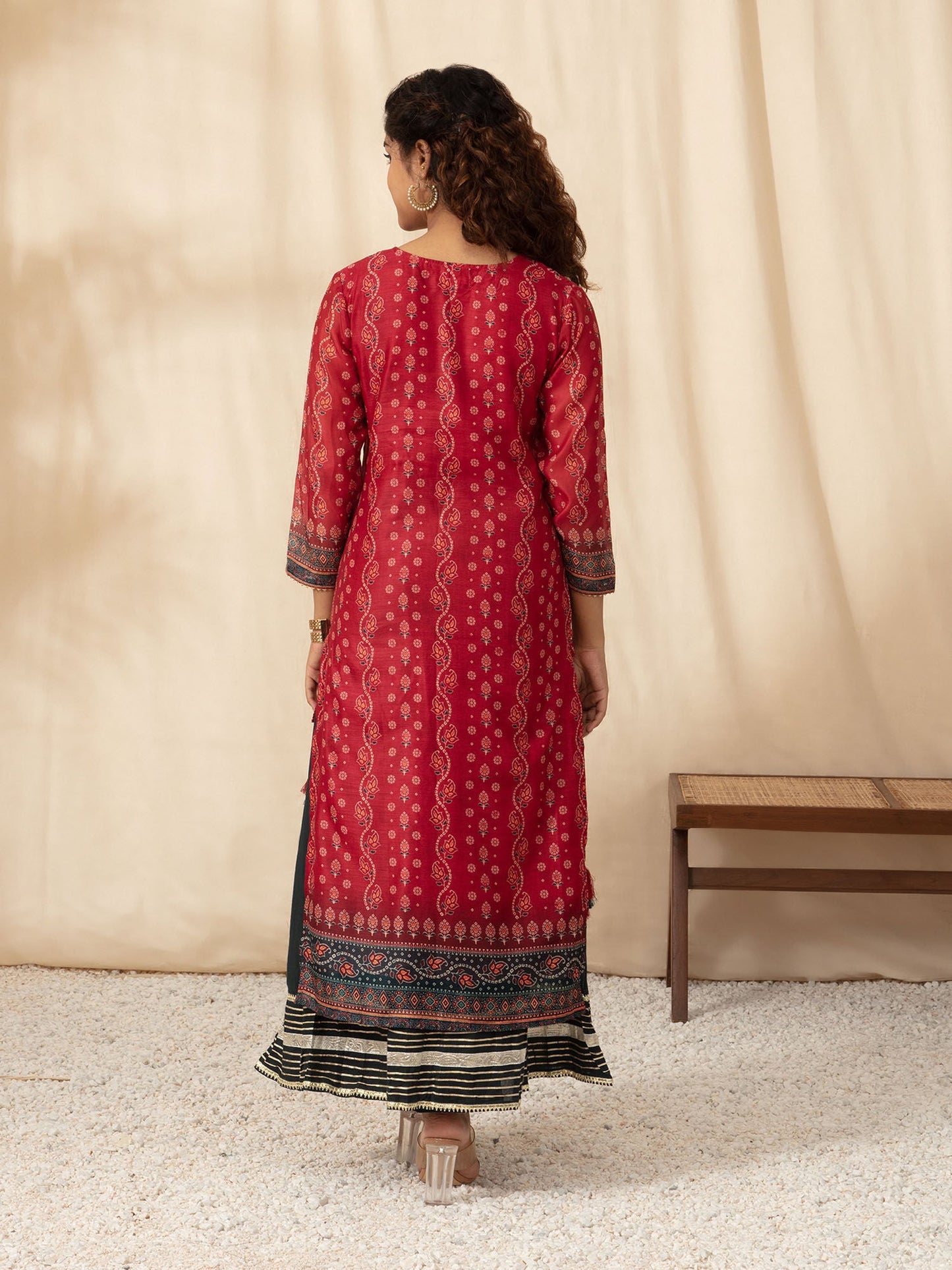 Likha Maroon with Bandhani Printed Kurta Sharara and Dupatta LIKSKD100 (Set of 3)