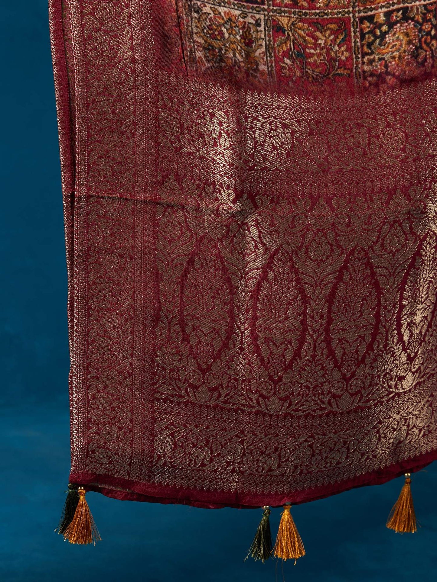 Likha Mustard Satin Silk Kurta Pant and Brocade Dupatta LIKSKD129 (Set of 3)