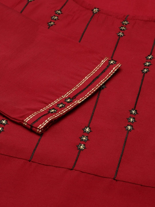 IMARA Ethnic Motifs Embroidered Mirror Work Kurta & Trousers With Dupatta