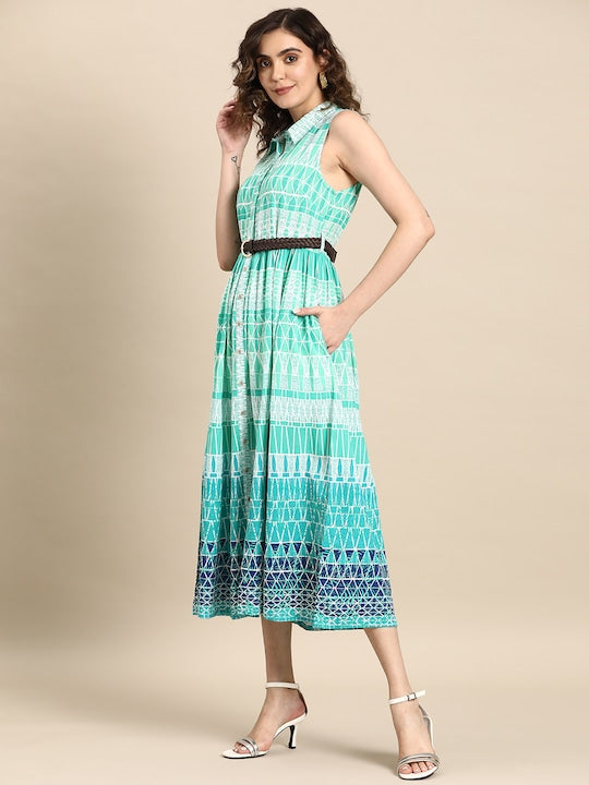 All about you Printed Midi Shirt Dress with Belt