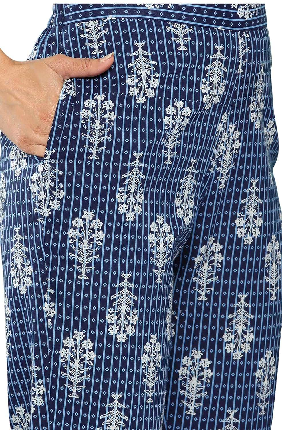 Janasya Women's Blue Cotton Floral Printed Co-ords Set