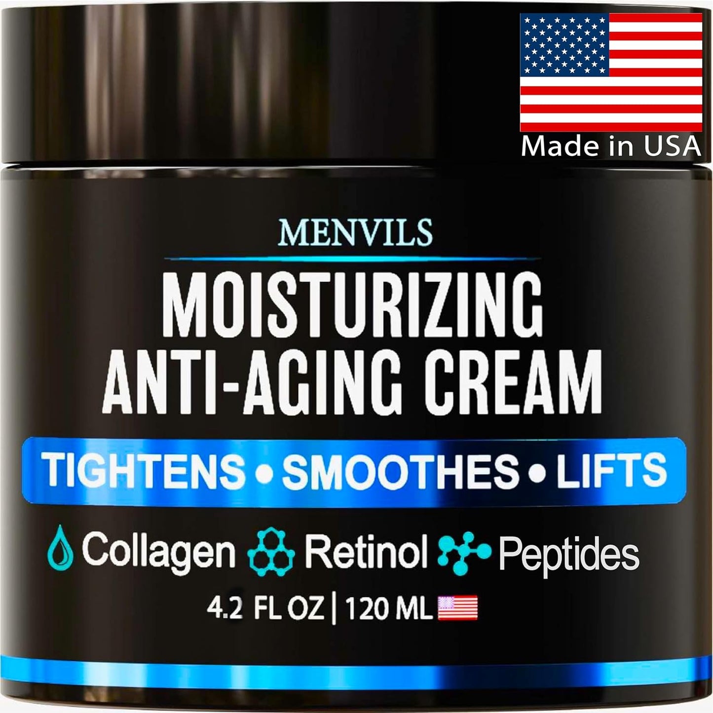 Mens Face Moisturizer Cream - Anti Aging & Wrinkle for Men - Face Moisturizer For Men - Men's Face Lotion with Collagen, Retinol, Peptides, Jojoba Oil - Facial Mens Skin Care - Day & Night - 4.2 OZ