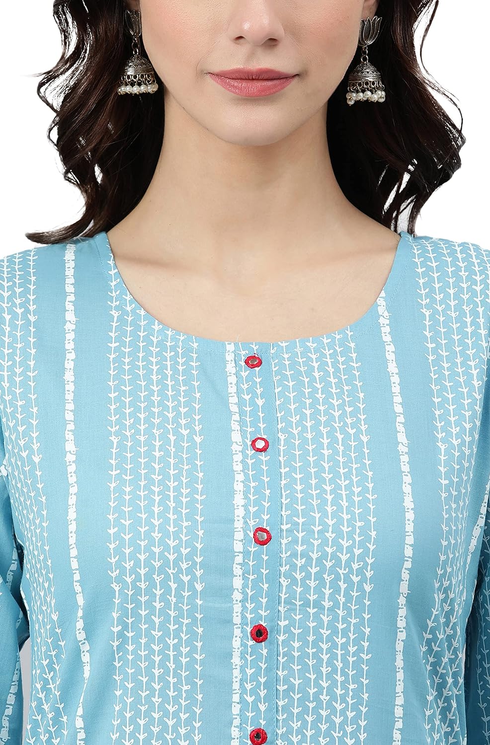 Janasya Women's Blue Cotton Striped Straight Kurta