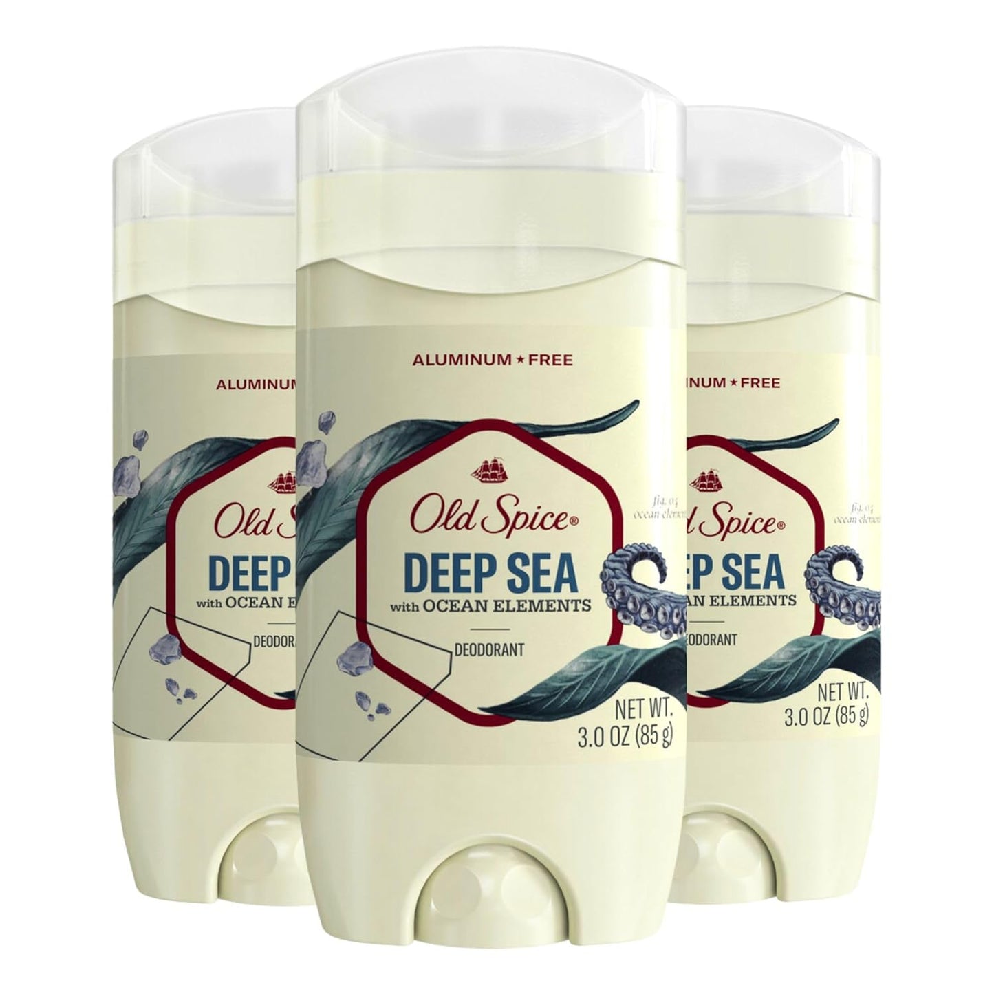 Old Spice Men's Deodorant Aluminum-Free Deep Sea with Ocean Elements, 3oz (Pack of 3)