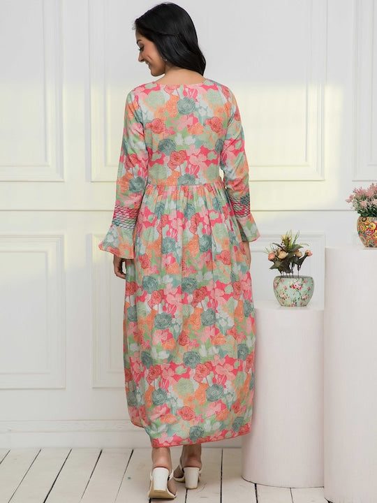 Myshka Floral Printed Bell Sleeves Anarkali Kurta
