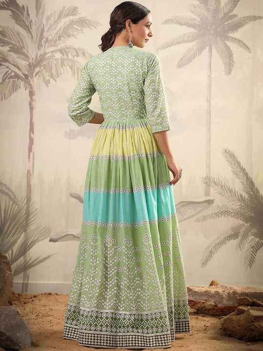 Scakhi Geometric Printed Pure Cotton Ethnic Dress