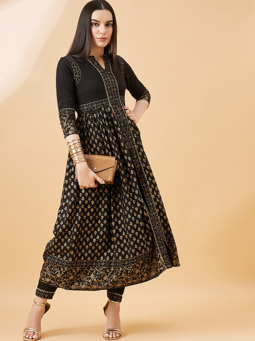 All about you Ethnic Motifs Printed Gotta Patti A-Line Kurta With Trouser