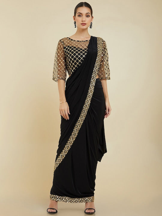 Soch Poly Crepe Mirror Work Saree